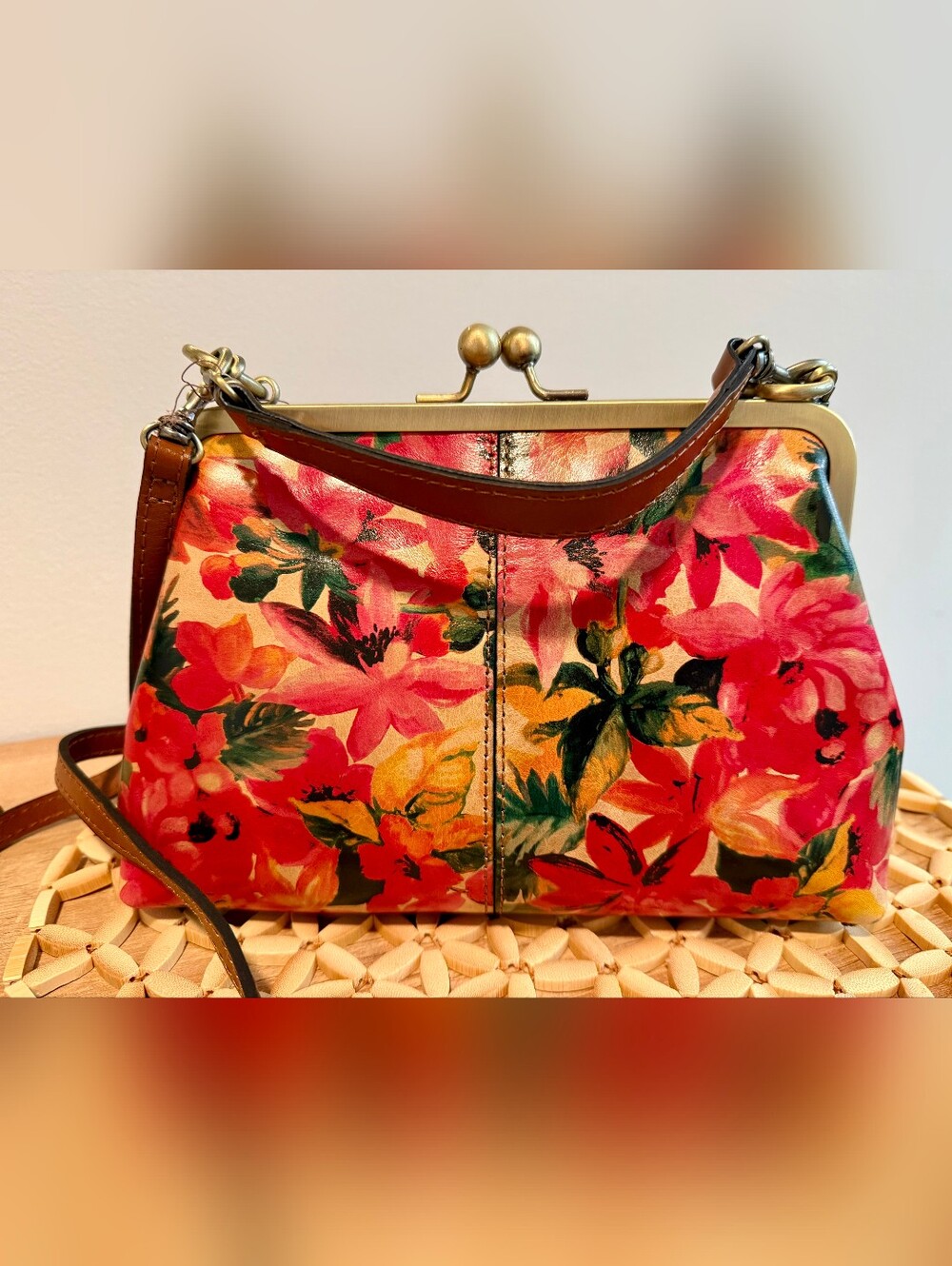 Patricia Nash Floral Kiss-Lock Bag in Red Pink & Green